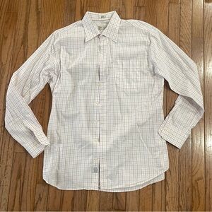 Peter Millar White Dress Shirt with Light Pink and Brown Windowpane